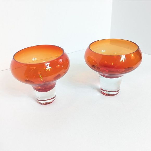 Mid Century Coupe Glass Set of 2 Amber Orange Vintage Retro - Picture 3 of 12